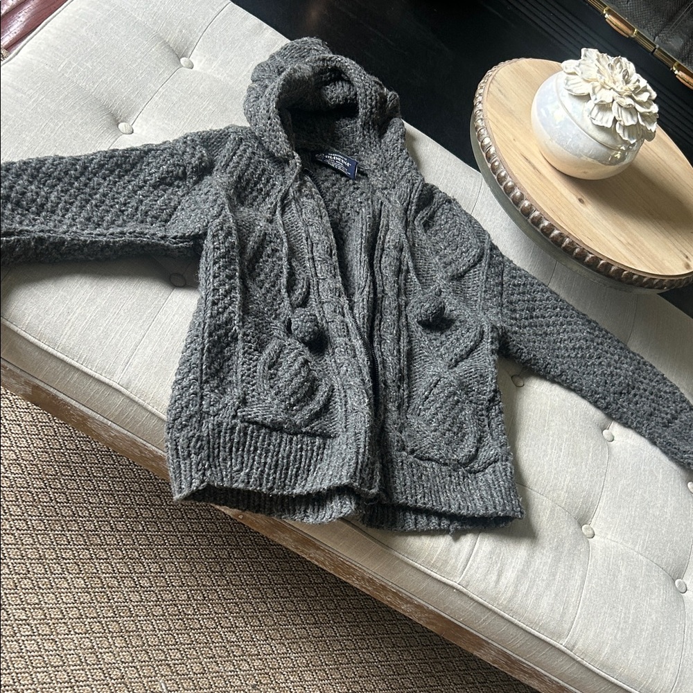 Sisandina Handcrafted 100% Wool Full Zip Pom Pom Hoodie Size Medium